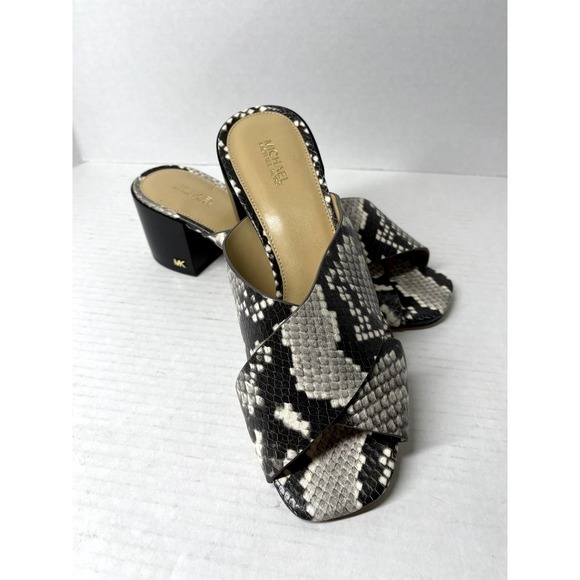Michael Michael Kors Abbott Snakeskin Slide On Criss Cross Open Toed Sandals NEW - Picture 2 of 7